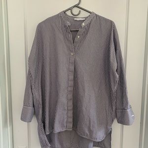 Everlane Collarless Striped LongSleeve button down